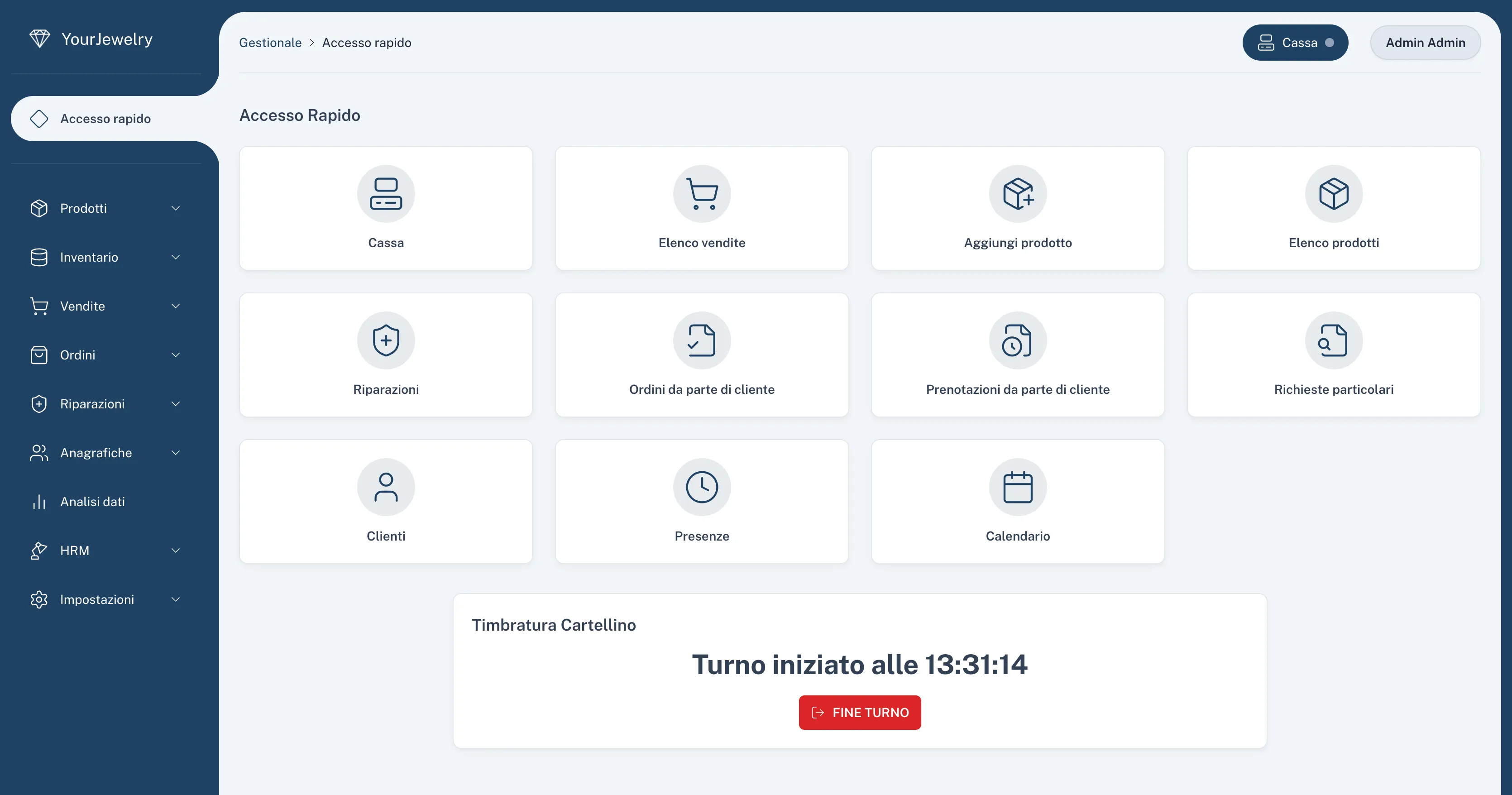 Dashboard del gestionale Gioiello.ai per gioiellerie — inventario, CRM, riparazioni, cassa e analytics in un'unica schermata